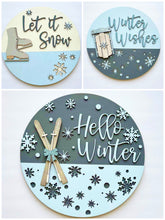 Load image into Gallery viewer, Winter Door Hanger Sign Bundle File SVG, Snow Sled Skates Glowforge, LuckyHeartDesignsCo
