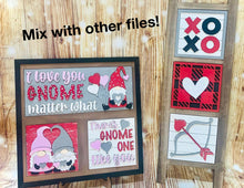 Load image into Gallery viewer, Gnome Valentines Interchangeable Leaning Sign File SVG, Tiered Tray Glowforge, LuckyHeartDesignsCo