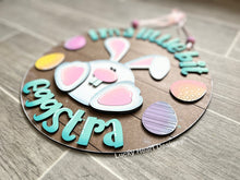 Load image into Gallery viewer, A Little Bit Eggstra Easter Door Hanger File SVG, Bunny Glowforge, LuckyHeartDesignsCo