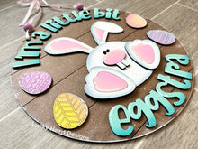 Load image into Gallery viewer, A Little Bit Eggstra Easter Door Hanger File SVG, Bunny Glowforge, LuckyHeartDesignsCo