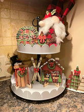 Load image into Gallery viewer, Rustic Plaid Christmas Tiered Tray File SVG, Cabin Sled Holiday Tier Tray Glowforge, LuckyHeartDesignsCo