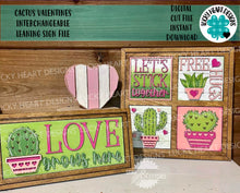 Load image into Gallery viewer, Cactus Valentines Interchangeable Leaning Sign File SVG, Tiered Tray, Glowforge, LuckyHeartDesignsCo