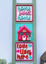 Load image into Gallery viewer, Love Lives Here Valentines Day Interchangeable Leaning Sign File SVG, Glowforge, LuckyHeartDesignsCo