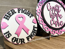 Load image into Gallery viewer, Cancer Awareness Round Interchangeable Leaning Sign File SVG, Fundraiser Tiered Tray Glowforge, LuckyHeartDesignsCo