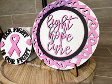 Load image into Gallery viewer, Cancer Awareness Round Interchangeable Leaning Sign File SVG, Fundraiser Tiered Tray Glowforge, LuckyHeartDesignsCo