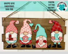 Load image into Gallery viewer, Gnome Love Valentines Sign File SVG, Door Hanger Glowforge, LuckyHeartDesignsCo