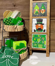 Load image into Gallery viewer, Gnome ST. Patrick's Day Interchangeable Leaning Sign File SVG, Glowforge Tiered Tray, LuckyHeartDesignsCo