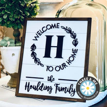 Load image into Gallery viewer, Welcome To Our Home Initial Sign File SVG, Glowforge, LuckyHeartDesignsCo