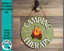 Load image into Gallery viewer, Camping Is My Therapy Door Hanger File Svg, Glowforge Laser, LuckyHeartDesignsCo