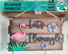 Load image into Gallery viewer, Lets Flamingle Flamingo Door Hanger File SVG, Glowforge Laser, LuckyHeartDesignsCo