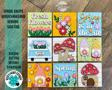 Load image into Gallery viewer, Gnome Spring Interchangeable Leaning Sign File SVG, Tiered Tray Glowforge, LuckyHeartDesignsCo