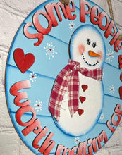 Load image into Gallery viewer, Worth Melting For Snowman Door Hanger File SVG, Winter, Valentines, Glowforge, LuckyHeartDesignsCo