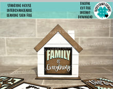 Load image into Gallery viewer, Standing House Interchangeable Leaning Sign File SVG, Glowforge, LuckyHeartDesignsCo