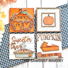 Load image into Gallery viewer, Pumpkin Pie Interchangeable Leaning Sign File, Thanksgiving Ladder Glowforge, LuckyHeartDesignsCo