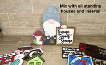 Load image into Gallery viewer, Standing Gnome Interchangeable Leaning Sign File SVG, Glowforge, LuckyHeartDesignsCo