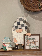 Load image into Gallery viewer, Standing Gnome Interchangeable Leaning Sign File SVG, Glowforge, LuckyHeartDesignsCo