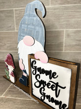 Load image into Gallery viewer, Standing Gnome Interchangeable Leaning Sign File SVG, Glowforge, LuckyHeartDesignsCo