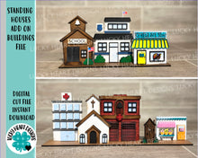 Load image into Gallery viewer, Standing Houses Add On Buildings File SVG, Glowforge, LuckyHeartDesignsCo