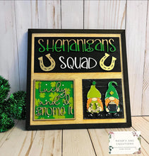Load image into Gallery viewer, Gnome ST. Patrick's Day Interchangeable Leaning Sign File SVG, Glowforge Tiered Tray, LuckyHeartDesignsCo