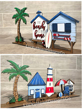 Load image into Gallery viewer, Summer Beach Standing Houses File SVG, Glowforge Lighthouse, LuckyHeartDesignsCo