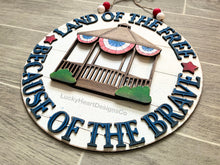 Load image into Gallery viewer, Americana Gazebo Door Hanger File SVG, Fourth Of July, USA Glowforge, LuckyHeartDesignsCo