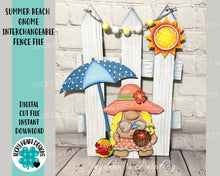 Load image into Gallery viewer, Summer Beach Gnome Interchangeable Fence File, Glowforge, LuckyHeartDesignsCo