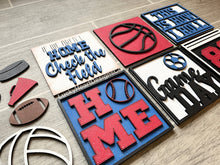 Load image into Gallery viewer, Sports Interchangeable Leaning Sign File SVG, Tiered Tray Glowforge, LuckyHeartDesignsCo
