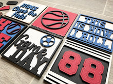 Load image into Gallery viewer, Sports Interchangeable Leaning Sign File SVG, Tiered Tray Glowforge, LuckyHeartDesignsCo