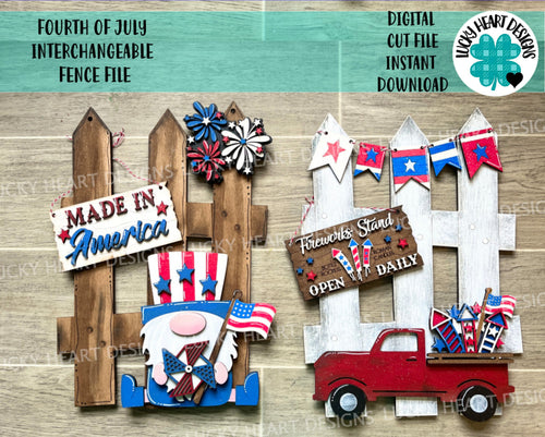 Fourth Of July Interchangeable Fence File SVG, Glowforge, LuckyHeartDesignsCo