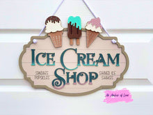 Load image into Gallery viewer, Ice Cream Shop Door Hanger Sign File SVG, Glowforge Summer, LuckyHeartDesignsCo