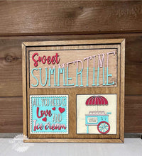 Load image into Gallery viewer, Vintage Ice Cream Interchangeable Leaning Sign File SVG, Tiered Tray Glowforge, LuckyHeartDesignsCo