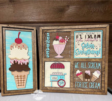 Load image into Gallery viewer, Vintage Ice Cream Interchangeable Leaning Sign File SVG, Tiered Tray Glowforge, LuckyHeartDesignsCo
