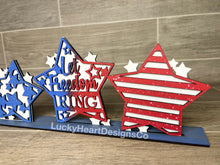 Load image into Gallery viewer, Standing Star Trio Fourth Of July File SVG, Glowforge, LuckyHeartDesignsCo