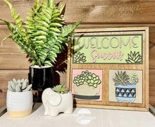 Load image into Gallery viewer, Succulent Plant Interchangeable Leaning Sign File SVG, Tiered Tray Glowforge, LuckyHeartDesignsCo
