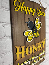 Load image into Gallery viewer, Happy Bees Honey Door Hanger File SVG, BumbleBee Glowforge, LuckyHeartDesignsCo