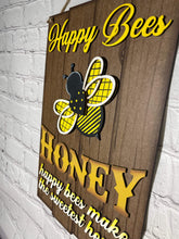 Load image into Gallery viewer, Happy Bees Honey Door Hanger File SVG, BumbleBee Glowforge, LuckyHeartDesignsCo
