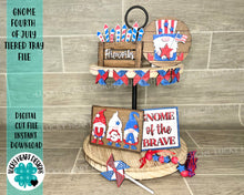 Load image into Gallery viewer, Gnome Fourth Of July Tiered Tray File SVG, American USA Tier Tray, Glowforge, LuckyHeartDesignsCo