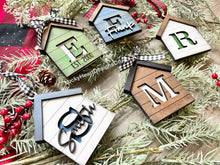 Load image into Gallery viewer, Initial Shiplap Houses Christmas Ornaments File SVG, Glowforge Farmhouse, LuckyHeartDesignsCo