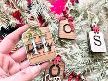 Load image into Gallery viewer, Cutting Board Initial Christmas Ornament File SVG, Glowforge Farmhouse Shiplap, LuckyHeartDesignsCo