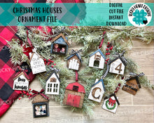 Load image into Gallery viewer, Christmas Houses Ornament File SVG, Glowforge Shiplap Farmhouse, LuckyHeartDesignsCo