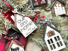 Load image into Gallery viewer, Christmas Houses Ornament File SVG, Glowforge Shiplap Farmhouse, LuckyHeartDesignsCo