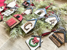 Load image into Gallery viewer, Christmas Houses Ornament File SVG, Glowforge Shiplap Farmhouse, LuckyHeartDesignsCo