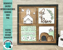 Load image into Gallery viewer, Religious Easter Interchangeable Leaning Sign File SVG, Glowforge, Tiered Tray, LuckyHeartDesignsCo