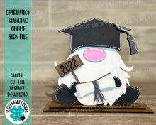 Load image into Gallery viewer, Graduation Standing Gnome File SVG, Glowforge, LuckyHeartDesignsCo