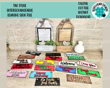 Load image into Gallery viewer, Tag Style Interchangeable Leaning Sign File SVG, Glowforge, LuckyHeartDesignsCo