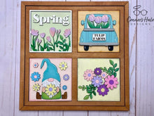 Load image into Gallery viewer, Gnome Spring Interchangeable Leaning Sign File SVG, Tiered Tray Glowforge, LuckyHeartDesignsCo