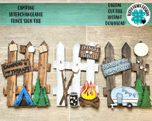 Load image into Gallery viewer, Camping Interchangeable Fence File SVG, Camper, S&#39;Mores, Glowforge, LuckyHeartDesignsCo
