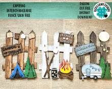 Load image into Gallery viewer, Camping Interchangeable Fence File SVG, Camper, S'Mores, Glowforge, LuckyHeartDesignsCo