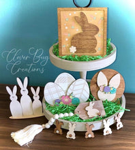 Load image into Gallery viewer, Farmhouse Bunny Easter Tiered Tray File SVG, Spring Glowforge Tier Tray, LuckyHeartDesignsCo