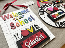 Load image into Gallery viewer, School classroom Interchangeable Door Hanger File SVG, Glowforge Teacher Gift, LuckyHeartDesignsCo